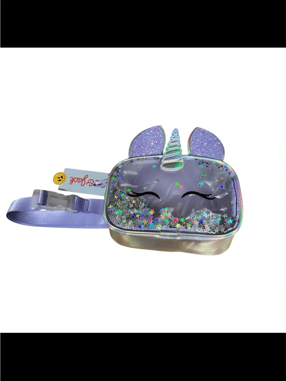 Cat & Jack Kids Fanny Pack Purple Unicorn Glitter Waist Bag Adjustable Strap